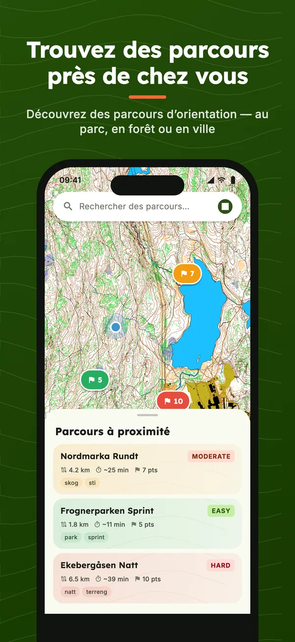 Parcours à proximité sur la carte